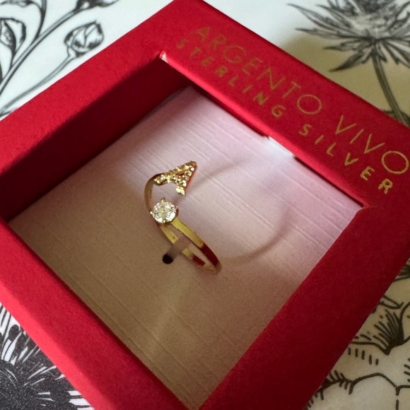 Argento Vivo ring Adjustable A Initial Ring NEW in box sterling silver gold tone - Picture 2 of 3